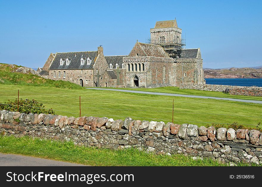 Iona Abbey on the holy island of iona in the inner hebredies of scotland