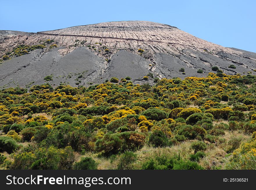 Walking around the ctrater of the volcano. Volcano island. Italy. Walking around the ctrater of the volcano. Volcano island. Italy.