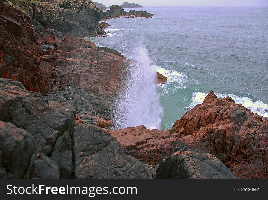 Shot of spouting cave, on the Isle of Iona, Scotland. Shot of spouting cave, on the Isle of Iona, Scotland