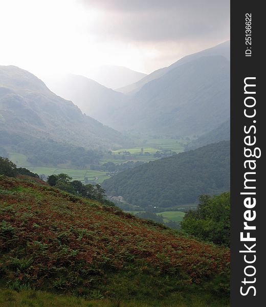 View from mountain side in Lake District, Cumbria, England