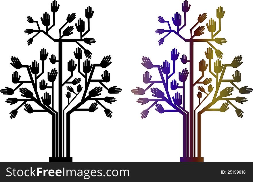 Vector illustration of illustration of hand tree