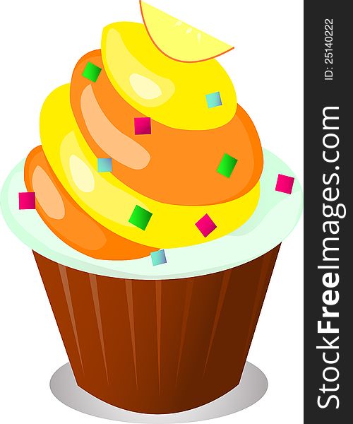 Illustration of cupcake with orange on top. Illustration of cupcake with orange on top