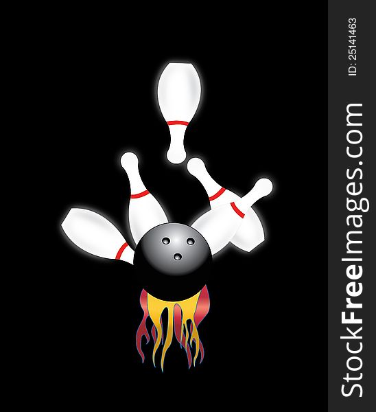 Strike flaming bowling ball and pins. Strike flaming bowling ball and pins