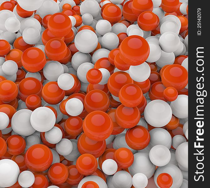 Bunch of white and orange spheres