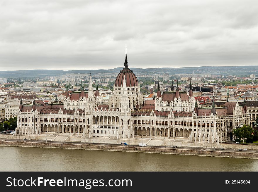 General view of the Hungarian parliament in Budapest, with an overcast sky. General view of the Hungarian parliament in Budapest, with an overcast sky