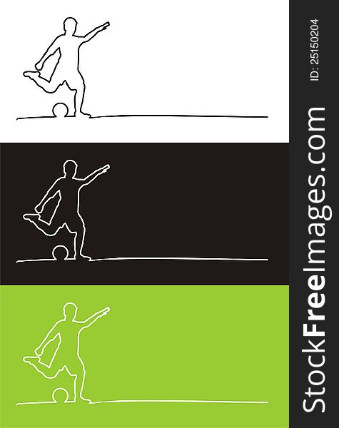 Soccer players as outline in green, black and white