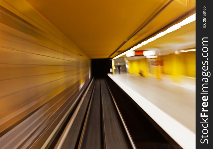 Underground station in Germany (blurred). Underground station in Germany (blurred).