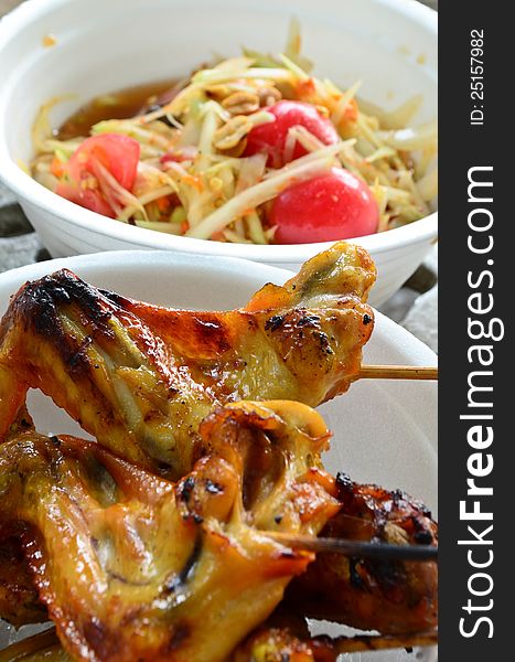 Spicy Papaya Salad & Grill Chicken