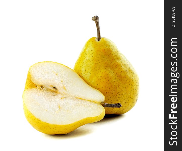 One and a half pears on a white background