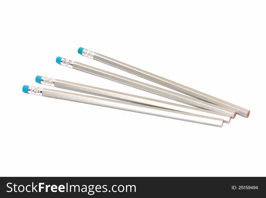 Four Silver Pencils Isolated On White