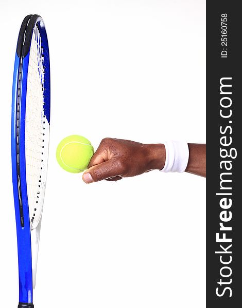 Image of a tennis racket with a hand punching the ball