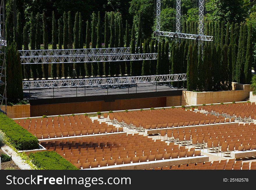 Empty open air theater auditorium in the Alhambra gardens.