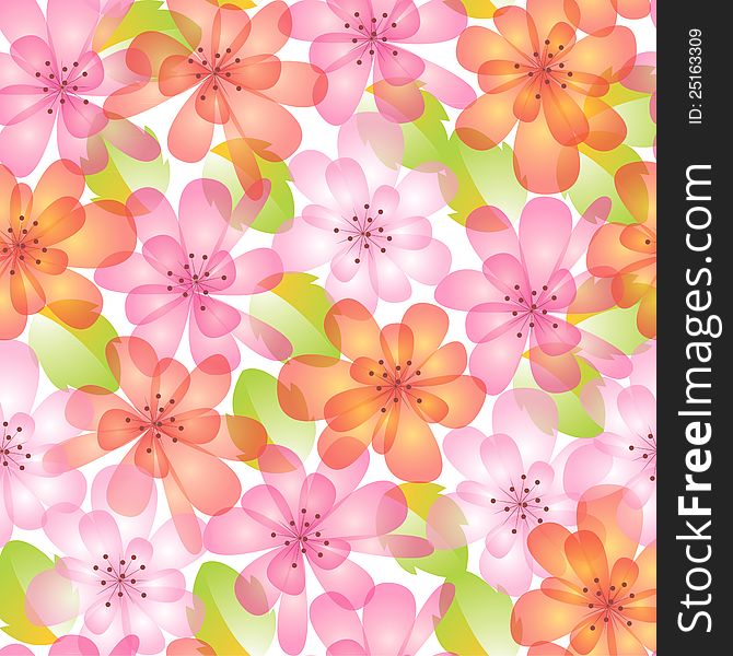 Summer colored seamless background with flowers and leaves. Summer colored seamless background with flowers and leaves