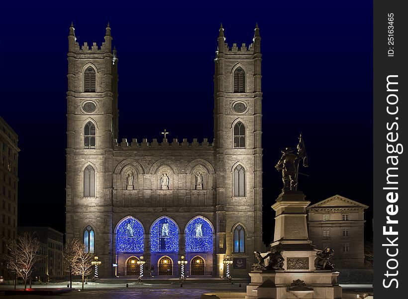 Notre-Dame in old Montreal at night. Notre-Dame in old Montreal at night