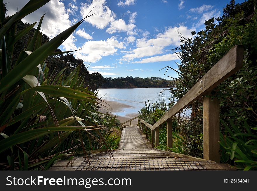 Steps down to a beach