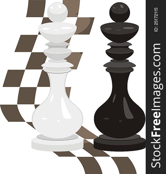 Chess pieces, black king and white queen, rivalry or romance Stock