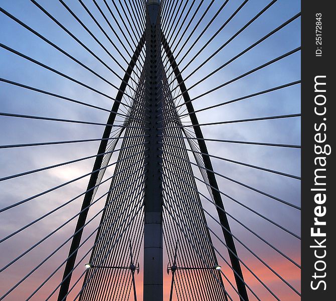 Landmark of modern silver steel bridge in Putrajaya, Malaysia. Asia