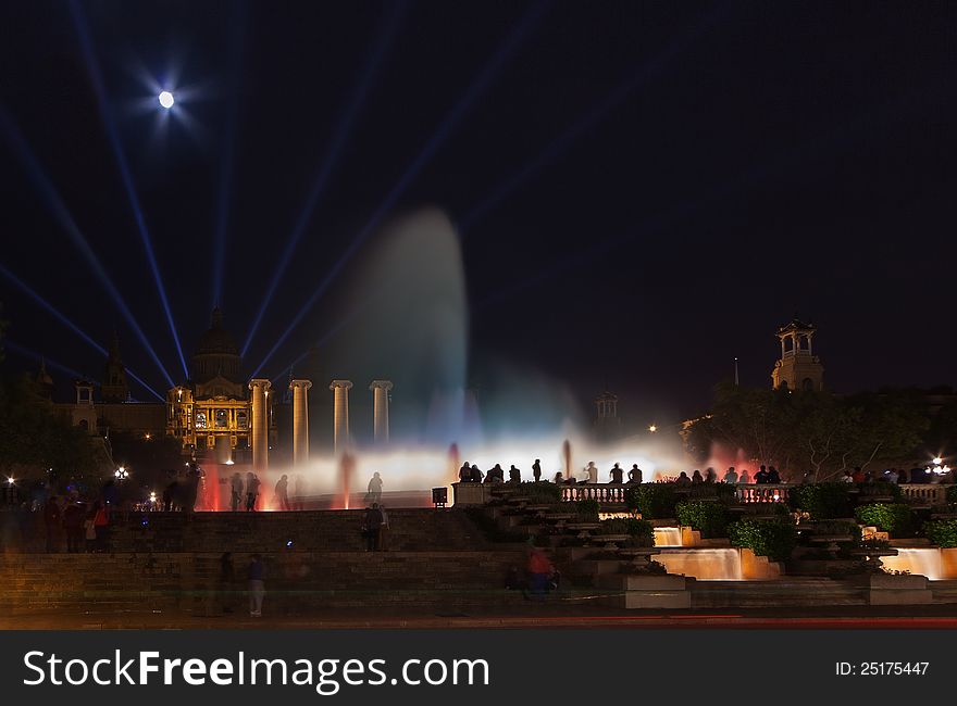 Night view of Magic Fountain light show in Barcelona, Spain. Night view of Magic Fountain light show in Barcelona, Spain