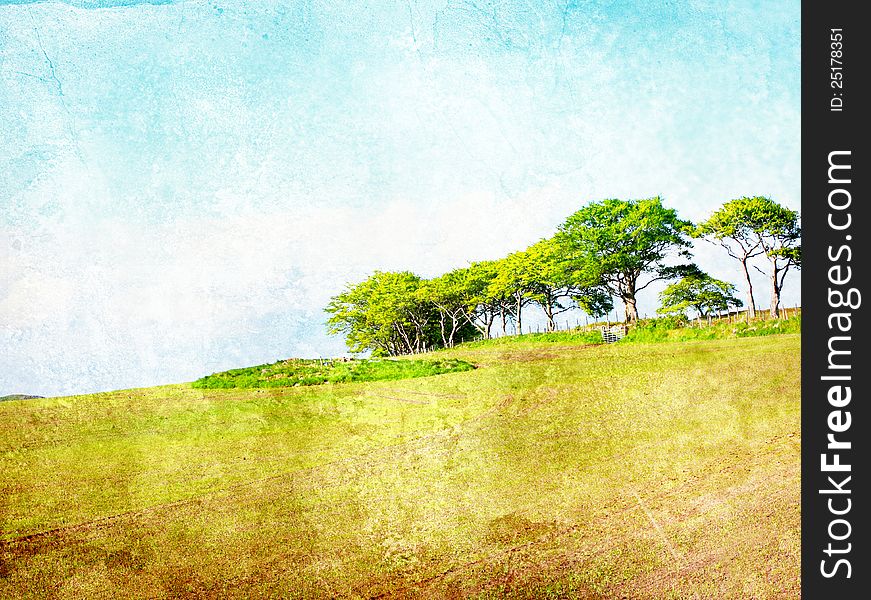 Grungy background with spring landscape