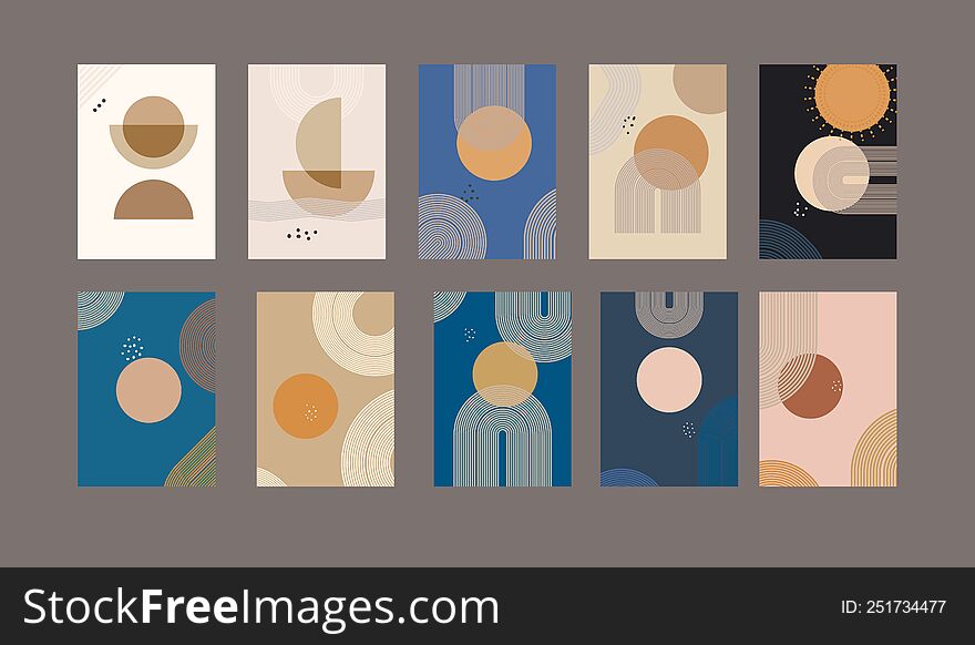 Mid-century Geometric Boho Interior Wall Art  Posters Set