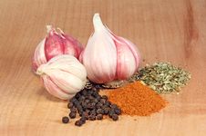 Fresh Garlic And Spices Royalty Free Stock Image