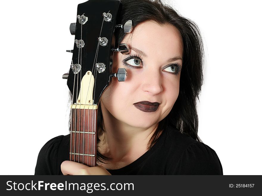 Girl with guitar isolated