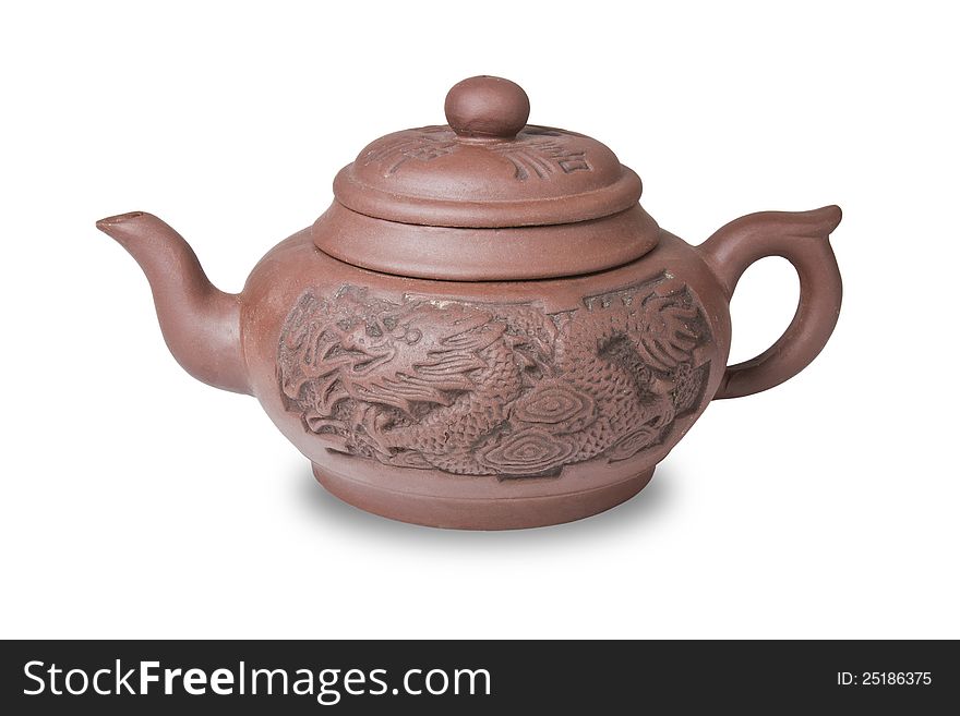 Earthenware Teapot  On White Background
