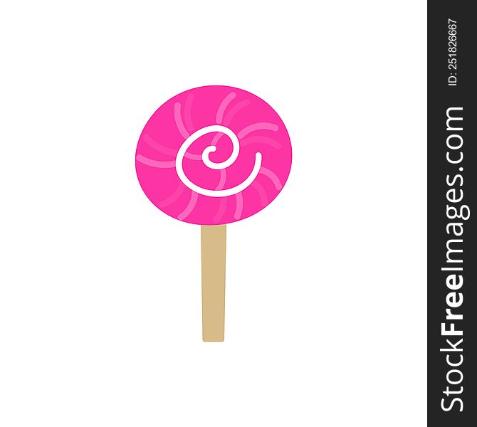 Lollipop Pink Isolated On White Background Flat  Illustration