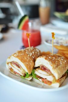 Club Sandwich Chicken Burger With Ham Royalty Free Stock Image