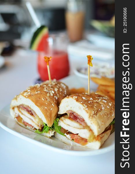 Club Sandwich Chicken Burger With Ham