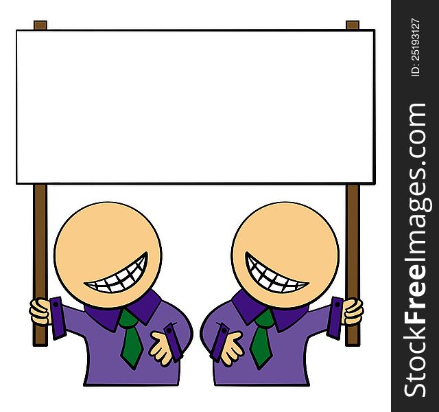 Fun illustration of two cartoon business man carrying an empty sign board. Fun illustration of two cartoon business man carrying an empty sign board