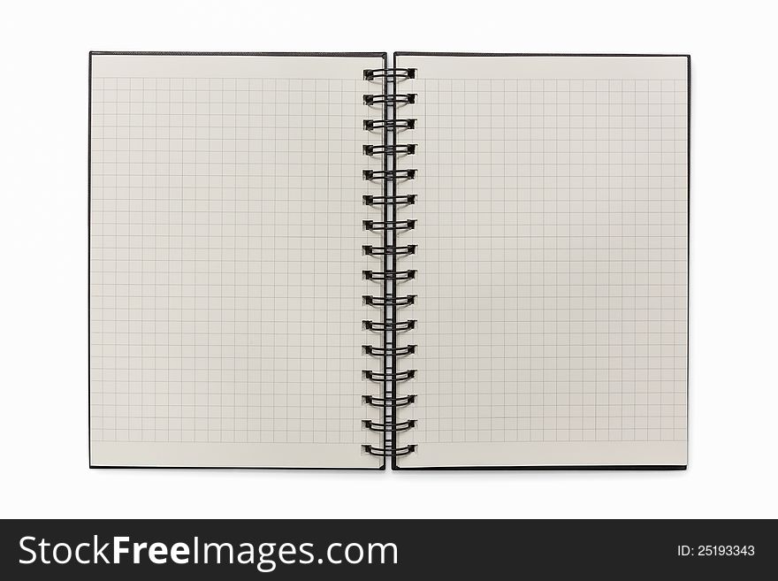 Isolated open empty notebook with grid pages