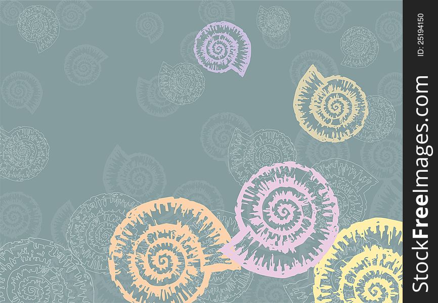 The vector background with a decorative seashells.