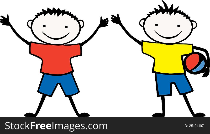 The vector drawing of a two cheerful football players. The vector drawing of a two cheerful football players.