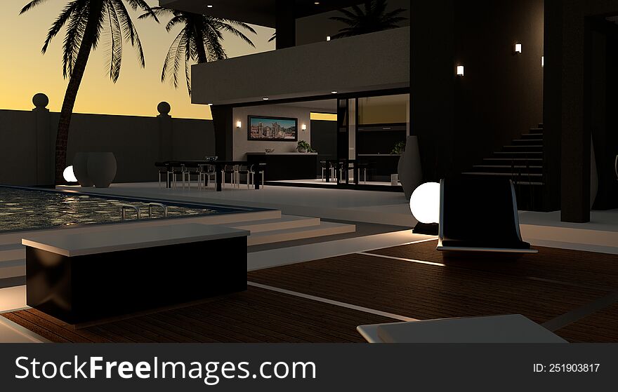 3D model of Modern House, outdoor pool