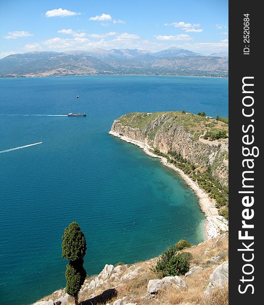 The Gulf of Navplio, seen from the heights of the fortress, Greece