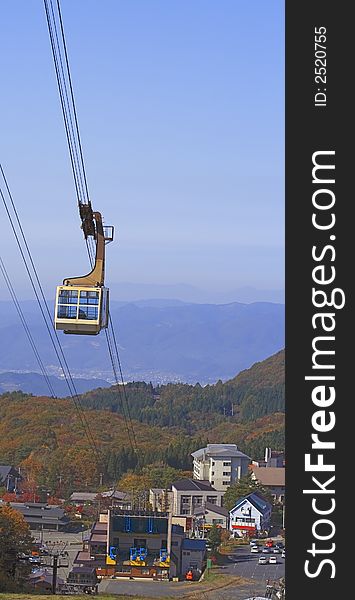 Rope way in an autumn mountain resort- Zao Mountain,Japan.