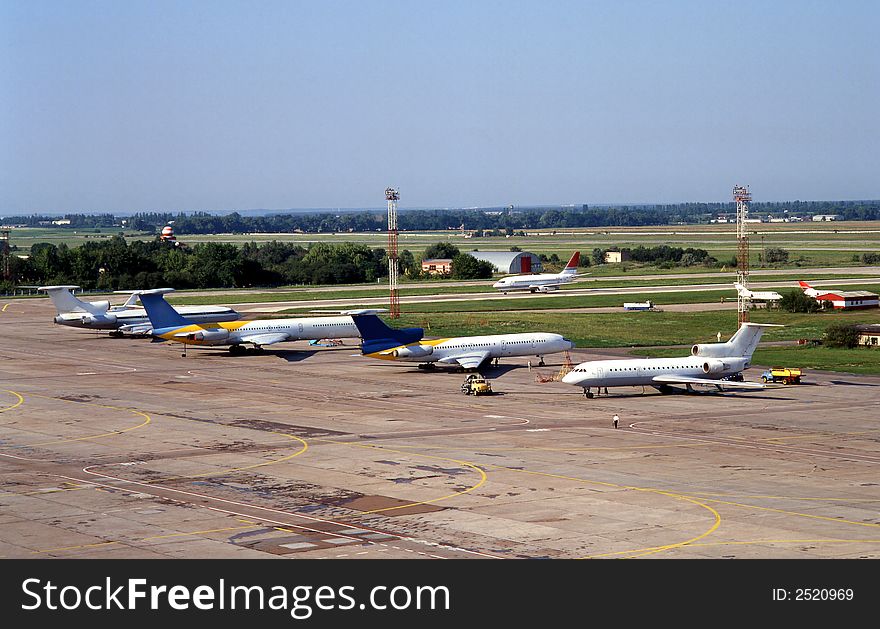 Airplanes in aeroport on ranway. Airplanes in aeroport on ranway