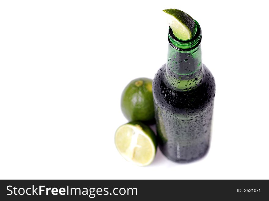 Cold chilled beer with lime. Cold chilled beer with lime