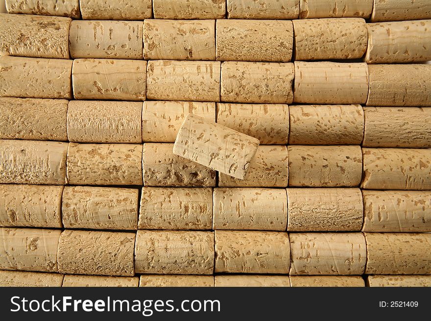 Multiple corks on production line, top view. Multiple corks on production line, top view