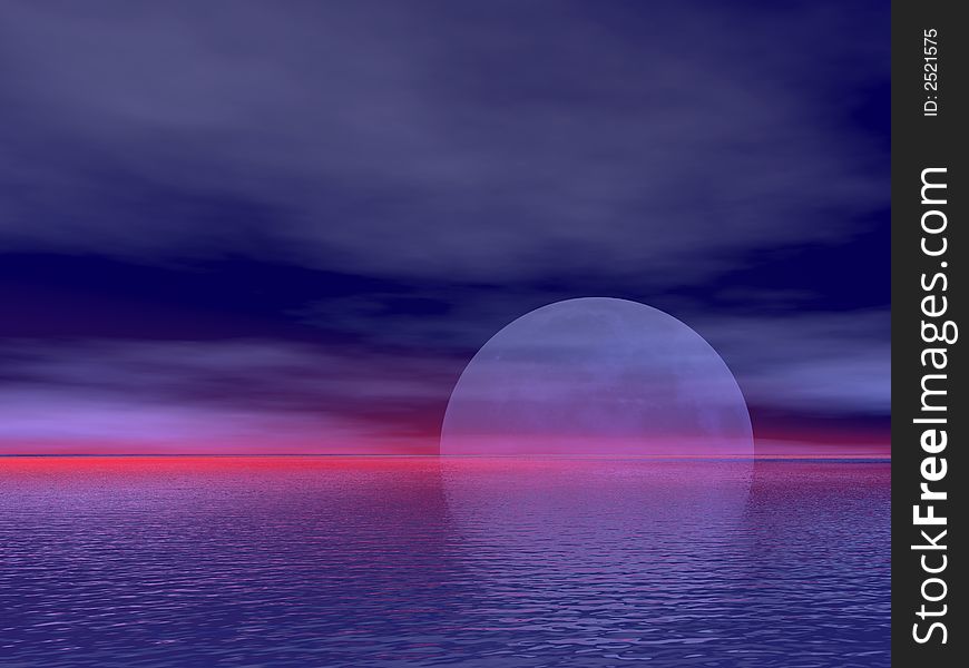 Large moon rising over water. Large moon rising over water