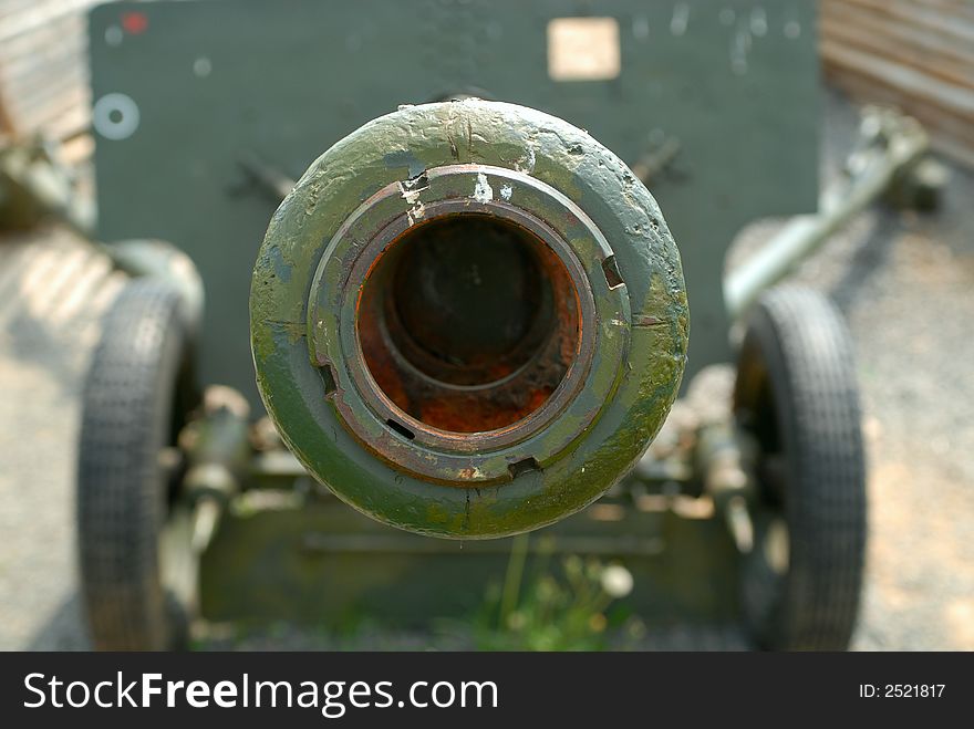 Barrel of a military old gun close up. Barrel of a military old gun close up