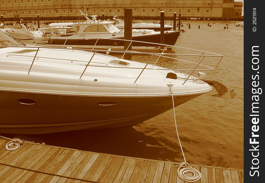 Boats docked at the chelsea pier nyc