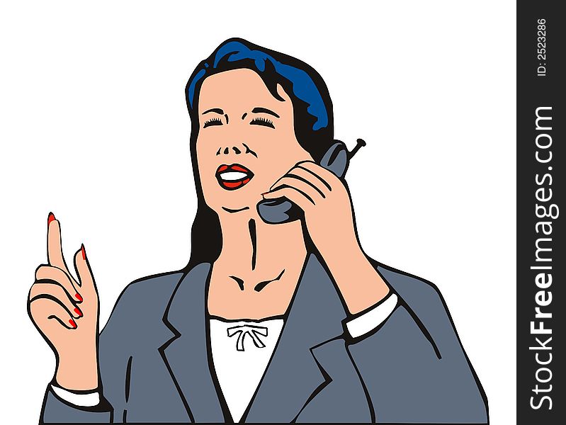 1930s style vector illustration of a business woman in a suit talking on his phone. 1930s style vector illustration of a business woman in a suit talking on his phone