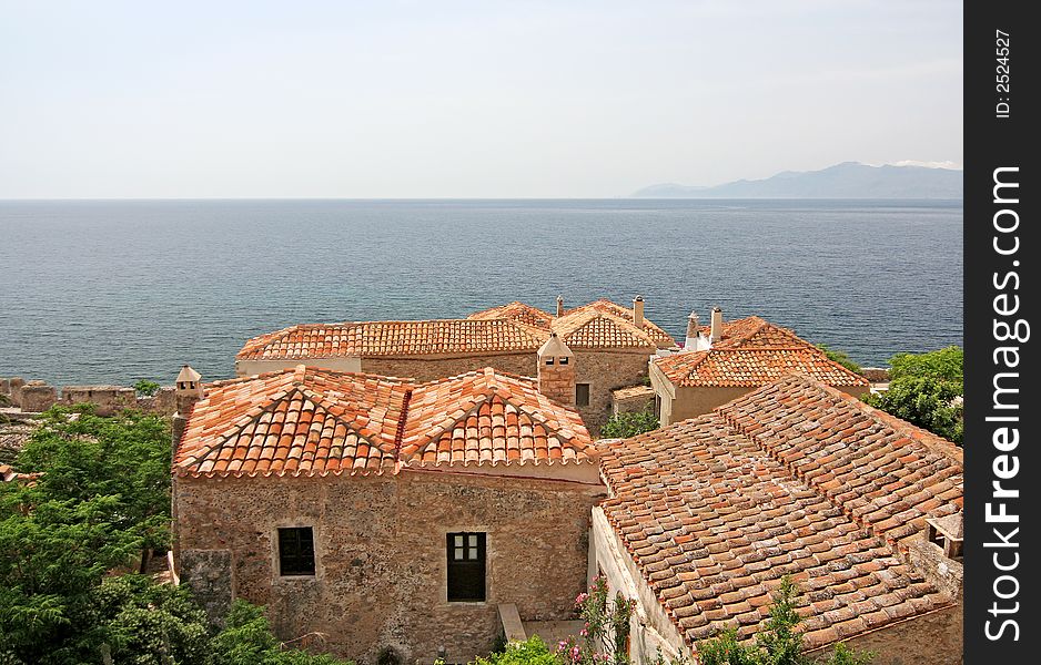 A from-above view of some of the houses of Monemvasia, Greece. A from-above view of some of the houses of Monemvasia, Greece