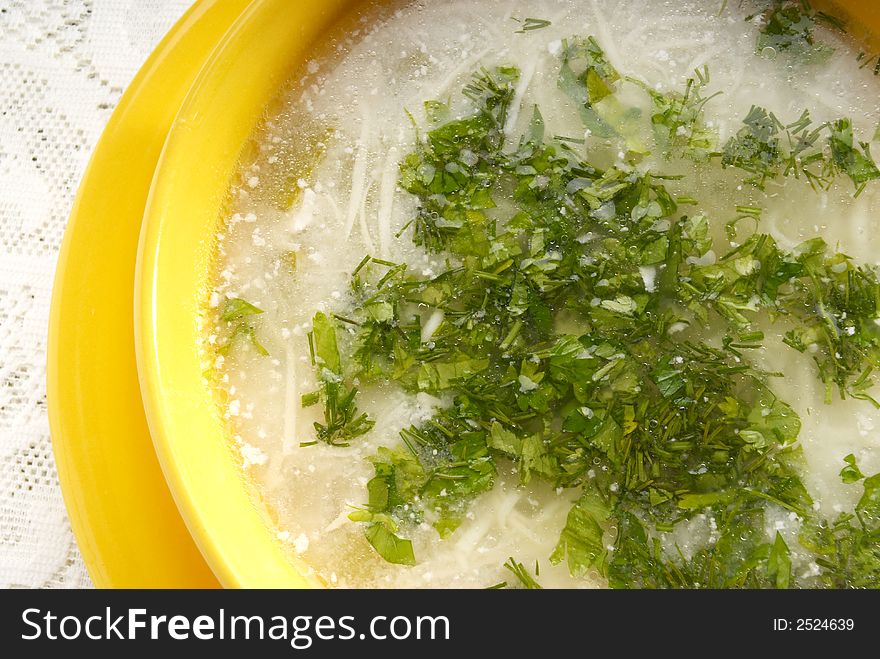 Fresh tasty chicken soup with parsley