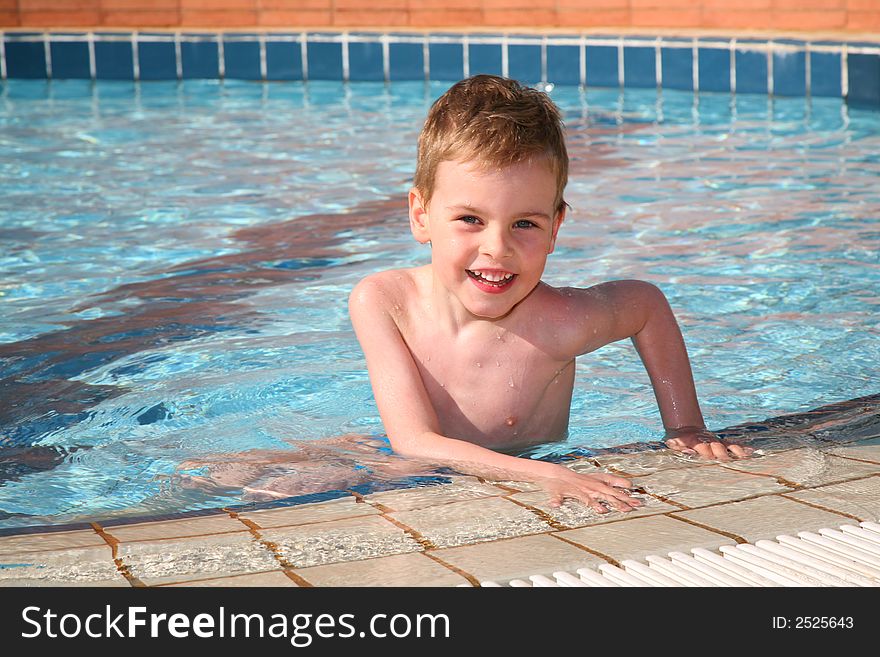 Child boy stand at pool. Child boy stand at pool