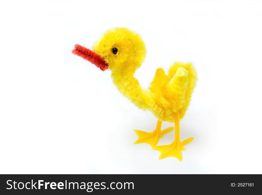 Little yellow chick with red snout, isolated on white. Little yellow chick with red snout, isolated on white