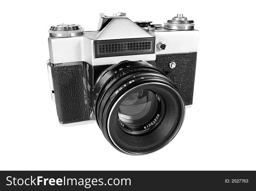 Old SLR camera shot isolated on a white background