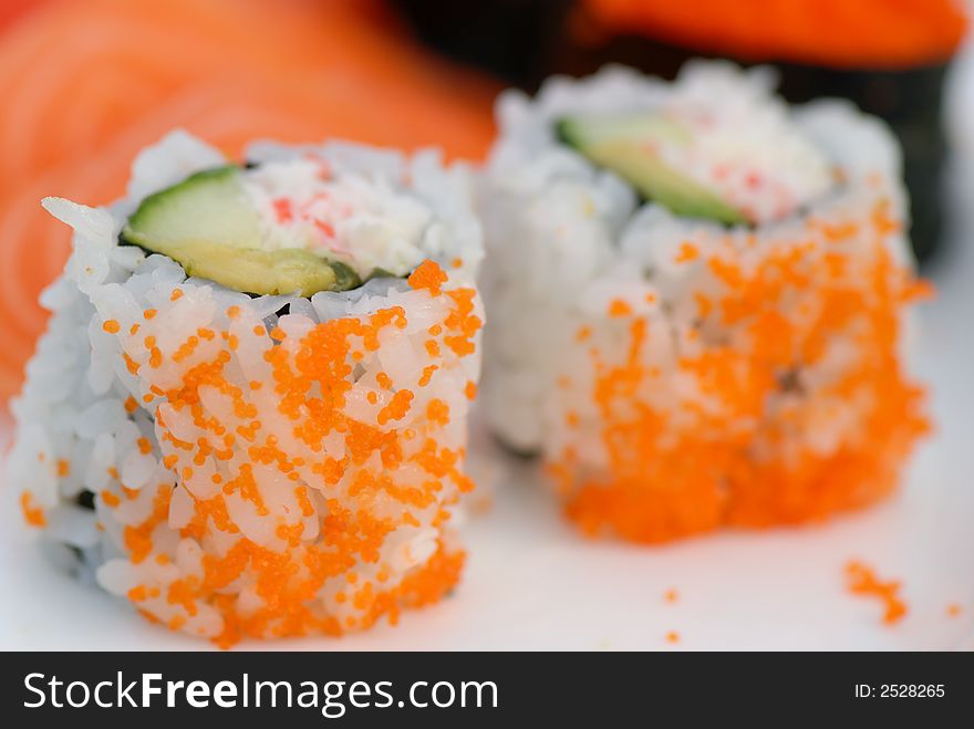California Rolls with smelt roe